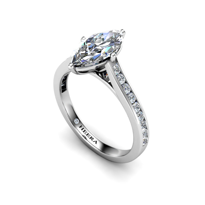 CLEO - Emerald Diamond Engagement ring with Channel Shoulders in Platinum - HEERA DIAMONDS
