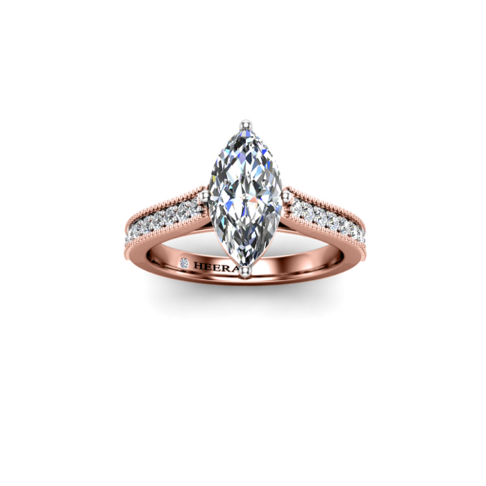 CLEO - Emerald Diamond Engagement ring with Milgrain Shoulders in Rose Gold - HEERA DIAMONDS
