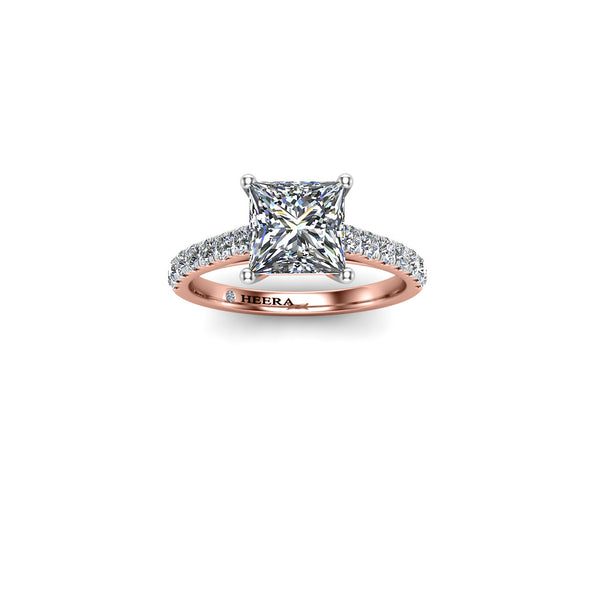 SONIA - Princess Diamond Engagement ring with Diamond Shoulders in Rose Gold - HEERA DIAMONDS