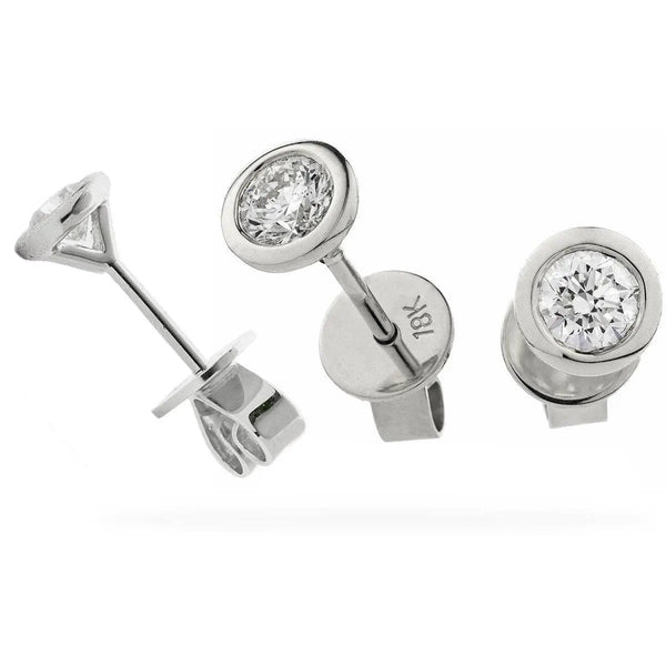 Chastity Round  Brilliant Diamond Rub over Over Setting Solitaire Stud Earrings in 18ct White Gold in 18ct White Gold - HEERA DIAMONDS