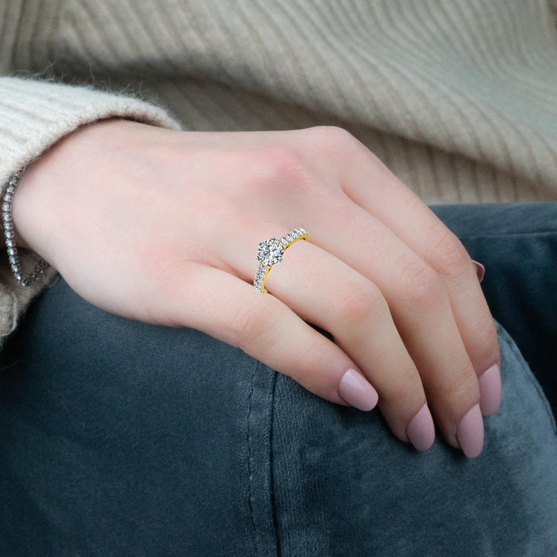 DALILA- Round Brilliant Engagement ring with Diamond Shoulders in Platinum - HEERA DIAMONDS