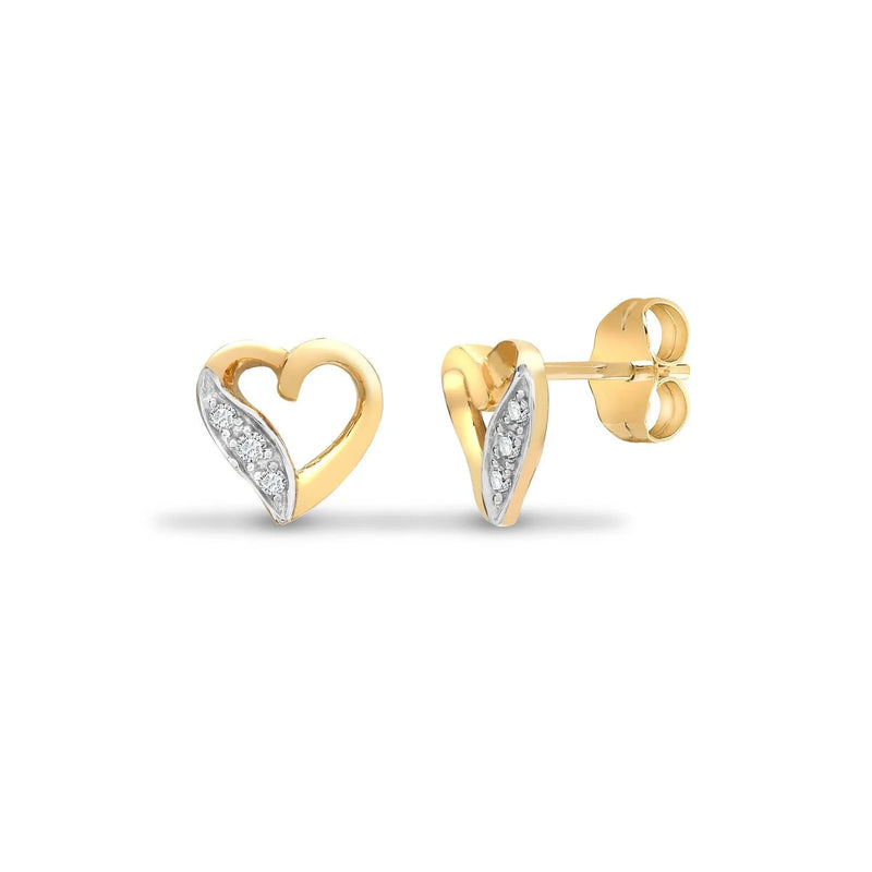 DIAMOND HEART-SHAPED STUD EARRINGS IN 9K YELLOW GOLD - HEERA DIAMONDS
