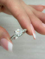 OBELISK -Round Brilliant Engagement Ring with Diamond Shoulders in Platinum - HEERA DIAMONDS