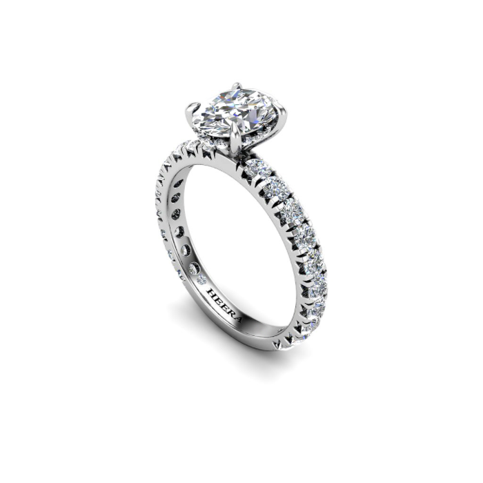 DUNIA - Oval Diamond Engagement ring with Diamond Shoulders and Under halo in Platinum - HEERA DIAMONDS
