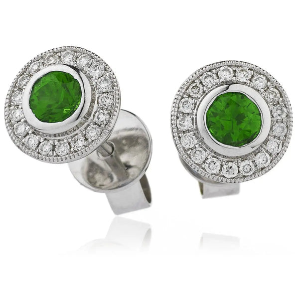 EMERALD AND DIAMOND HALO STUD EARRINGS - HEERA DIAMONDS