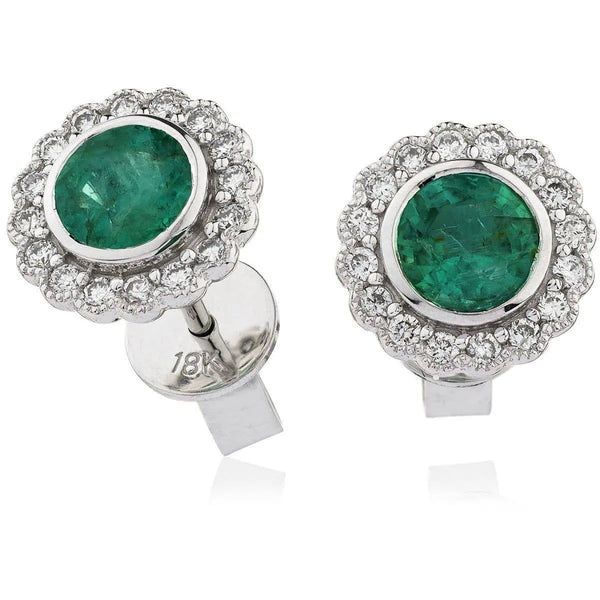 EMERALD HALO STUD EARRINGS - HEERA DIAMONDS