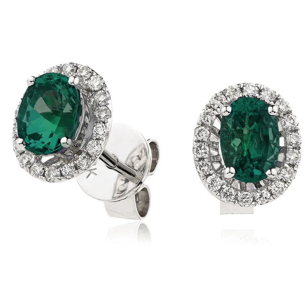 EMERALD HALO STUD EARRINGS - HEERA DIAMONDS