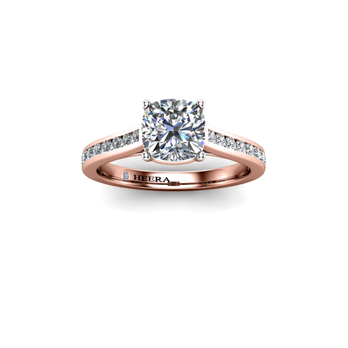 FILIPA - Cushion Diamond Engagement ring with Channel Set Diamond Shoulders in Rose Gold - HEERA DIAMONDS