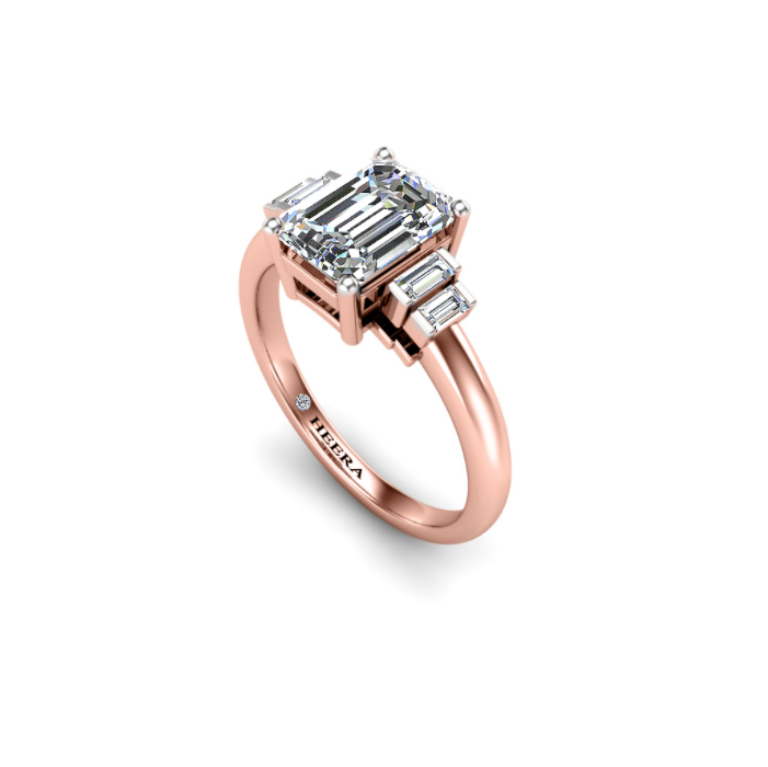 GISELLE  - Emerald Diamond Engagement ring with Baguette Shoulders in Rose Gold - HEERA DIAMONDS