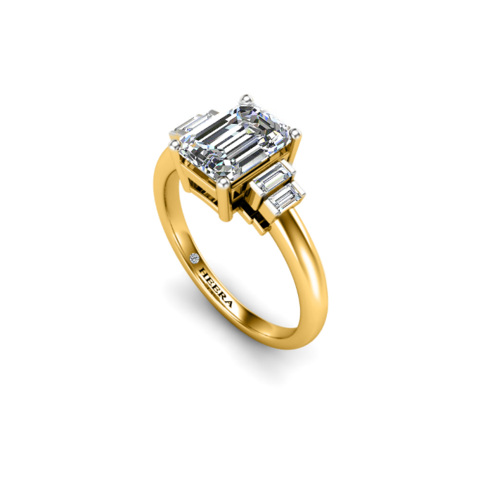 GISELLE  - Emerald Diamond Engagement ring with Baguette Shoulders in Yellow Gold - HEERA DIAMONDS
