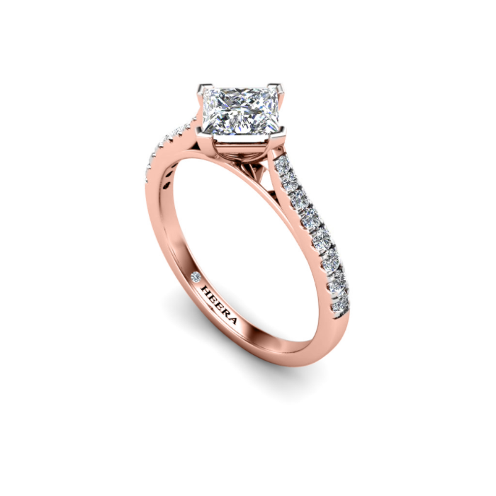 HANI - Princess Diamond Engagement ring with Diamond Shoulders in Rose Gold - HEERA DIAMONDS