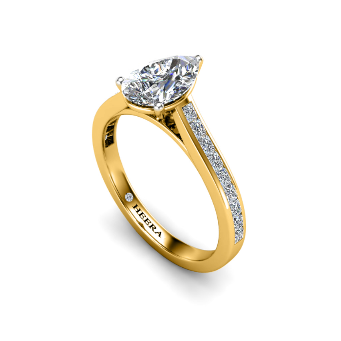 HAYAT - Pear Diamond Engagement ring with Diamond Shoulders in Yellow Gold - HEERA DIAMONDS
