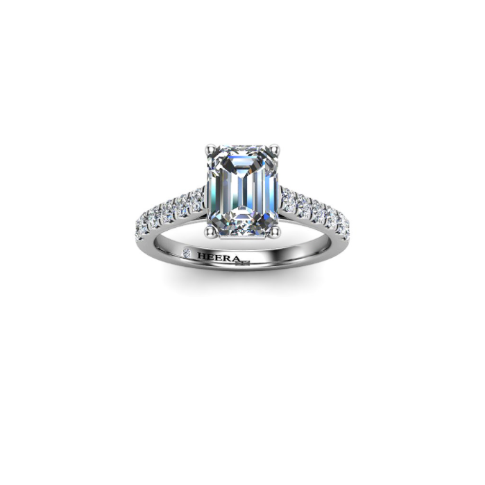 JOHANNA - Emerald Diamond Engagement ring with Diamond Shoulders in Platinum - HEERA DIAMONDS