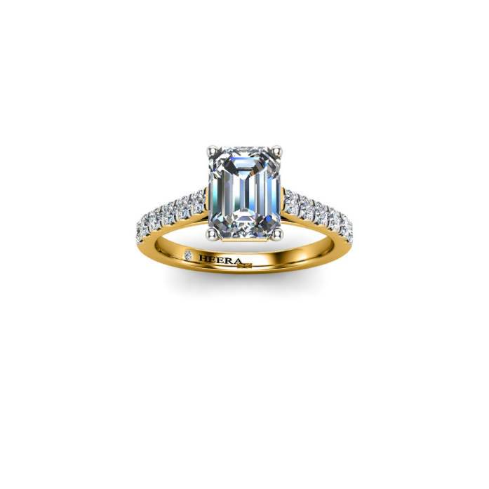 JOHANNA  - Emerald Diamond Engagement ring with Diamond Shoulders in Yellow Gold - HEERA DIAMONDS