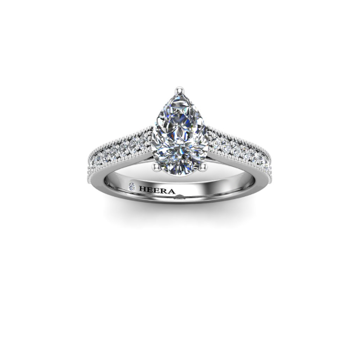KATHY - Pear Diamond Engagement ring with Diamond Shoulders Platinum - HEERA DIAMONDS