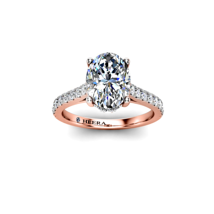 LILI - Oval Diamond Engagement ring with Diamond Shoulders in Rose Gold - HEERA DIAMONDS