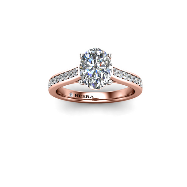 LUCIA - Oval Diamond Engagement ring with Diamond Shoulders in Rose Gold - HEERA DIAMONDS