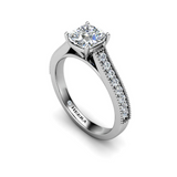 NESSA - Cushion Diamond Engagement ring with Milgrain Set Diamond Shoulders in Platinum - HEERA DIAMONDS
