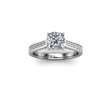 NESSA - Cushion Diamond Engagement ring with Grain Set Diamond Shoulders in Platinum - HEERA DIAMONDS