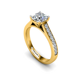 NESSA - Cushion Diamond Engagement ring with Grain Set Diamond Shoulders in Yellow Gold - HEERA DIAMONDS