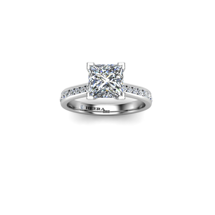 PALMA - Princess Diamond Engagement ring with Diamond Shoulders Platinum - HEERA DIAMONDS