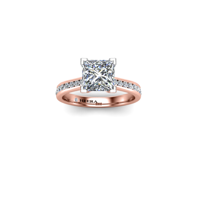 PALMA - Princess Diamond Engagement ring with Diamond Shoulders in Rose Gold - HEERA DIAMONDS