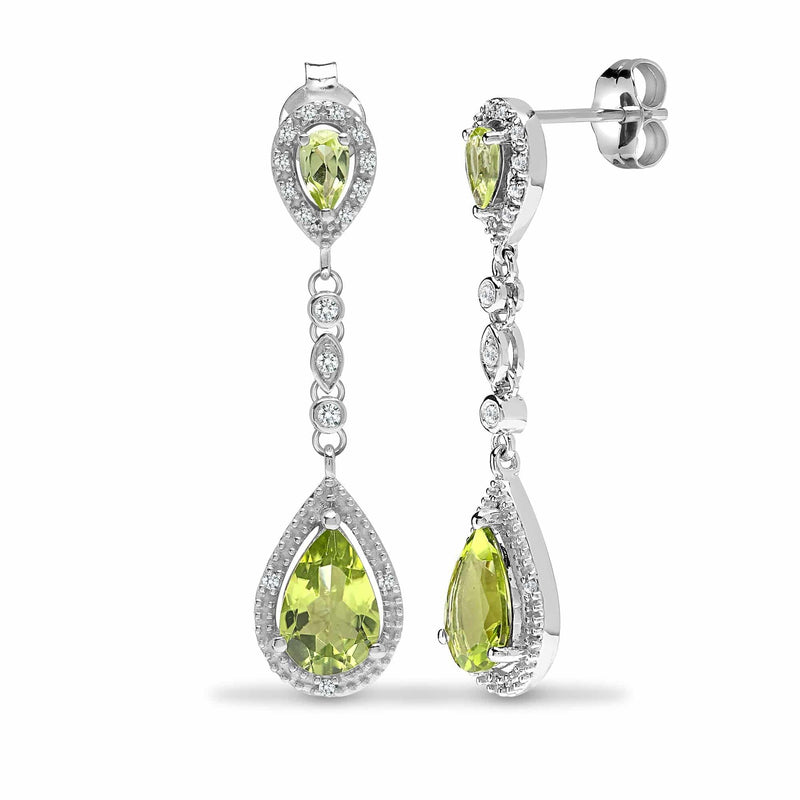 PERIDOT DROP EARRINGS IN 9K WHITE GOLD - HEERA DIAMONDS