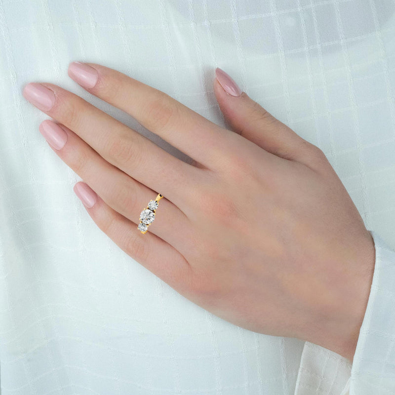 PINE - Round Brilliant Trilogy Engagement Ring in Yellow Gold - HEERA DIAMONDS