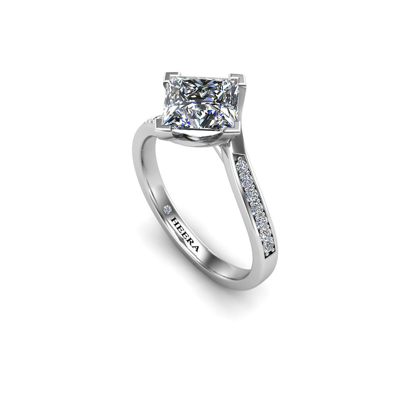 ROSALIA - Princess Diamond Engagement ring with Diamond Shoulders Platinum - HEERA DIAMONDS