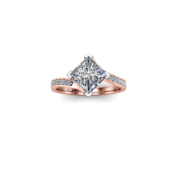 ROSALIA - Princess Diamond Engagement ring with Diamond Shoulders in Rose Gold - HEERA DIAMONDS