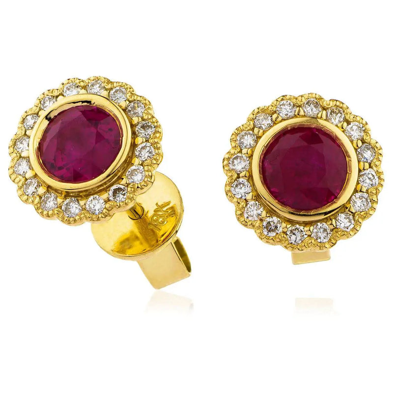 RUBY HALO RUB OVER SETTING STUD EARRINGS - HEERA DIAMONDS