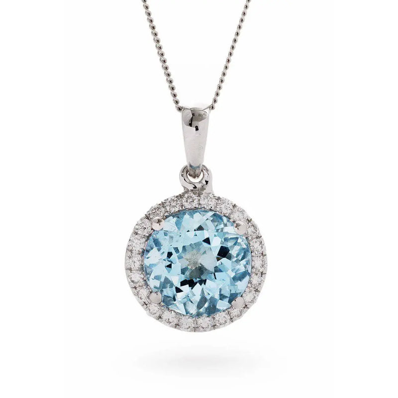 Round Aquamarine Diamond Halo Pendant - HEERA DIAMONDS