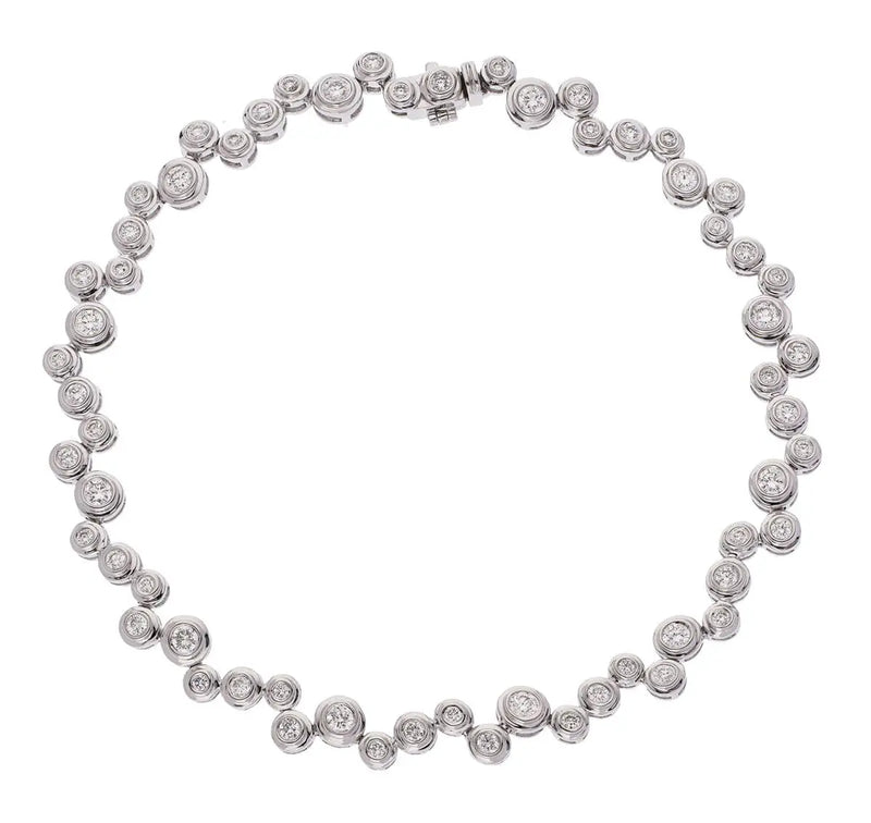 Round Cut Diamond Full Staggered Line Tennis Bracelet in Rub Over Setting - HEERA DIAMONDS