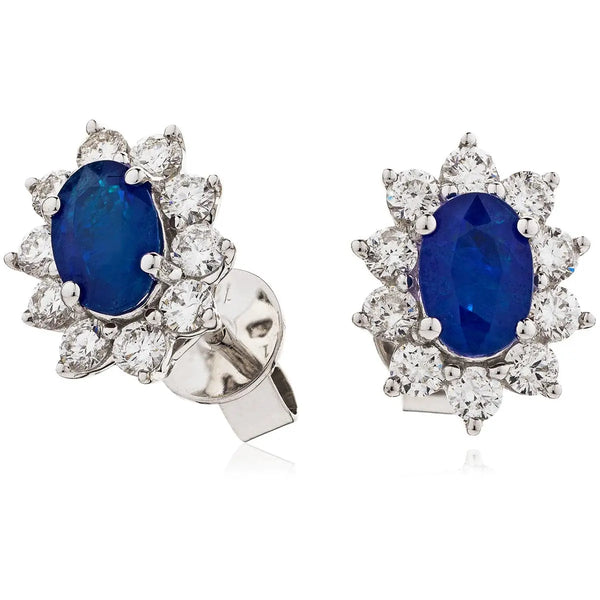 SAPPHIRE AND DIAMOND CLUSTER STUD EARRINGS - HEERA DIAMONDS