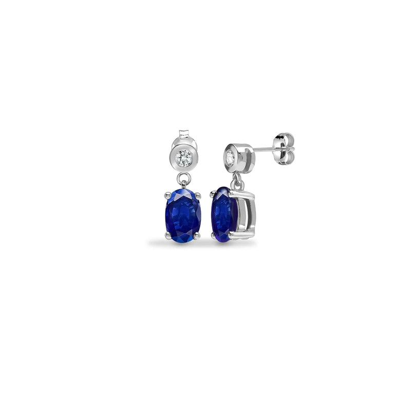 SAPPHIRE DROP EARRINGS IN 9K WHITE GOLD - HEERA DIAMONDS