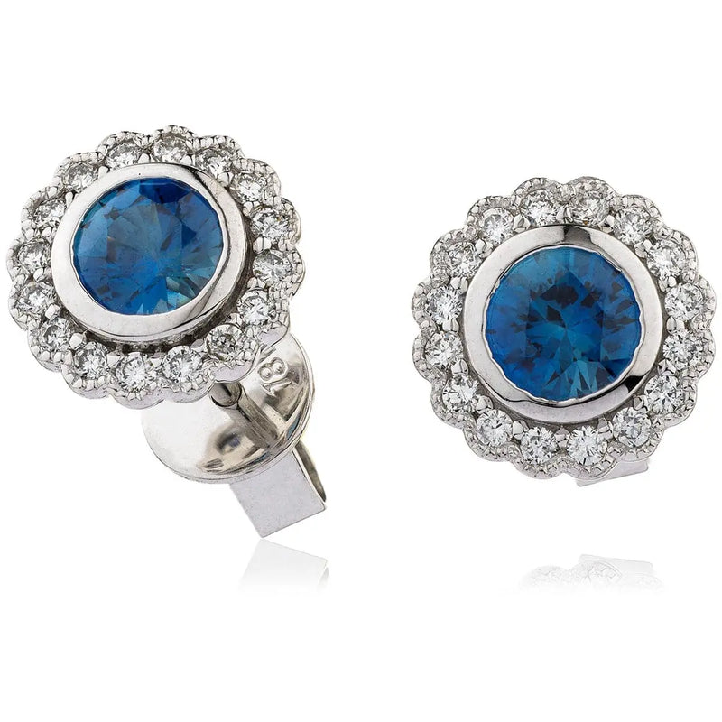 SAPPHIRE HALO STUD EARRINGS - HEERA DIAMONDS