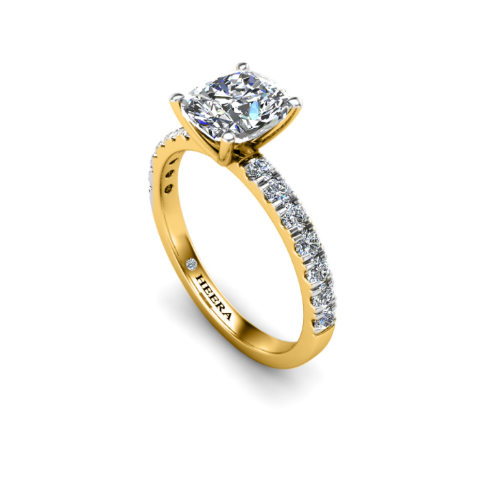 STACEY  - Cushion Diamond Engagement ring with Diamond Shoulders in Yellow Gold - HEERA DIAMONDS