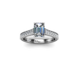 TANIA - Emerald Diamond Engagement ring with Milgrain Shoulders in Platinum - HEERA DIAMONDS