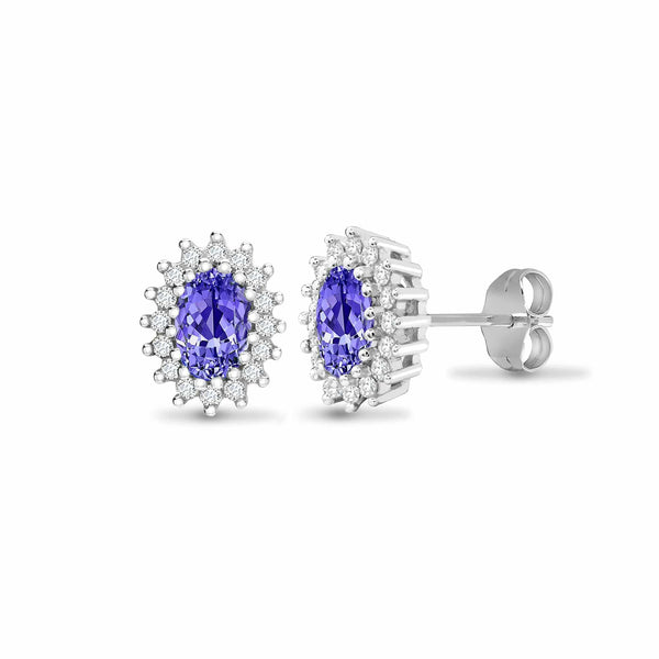 TANZANITE HALO STUD EARRINGS IN 9K WHITE GOLD - HEERA DIAMONDS