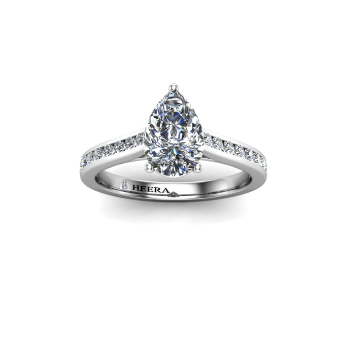 VICKY - Pear Diamond Engagement ring with Diamond Shoulders Platinum - HEERA DIAMONDS