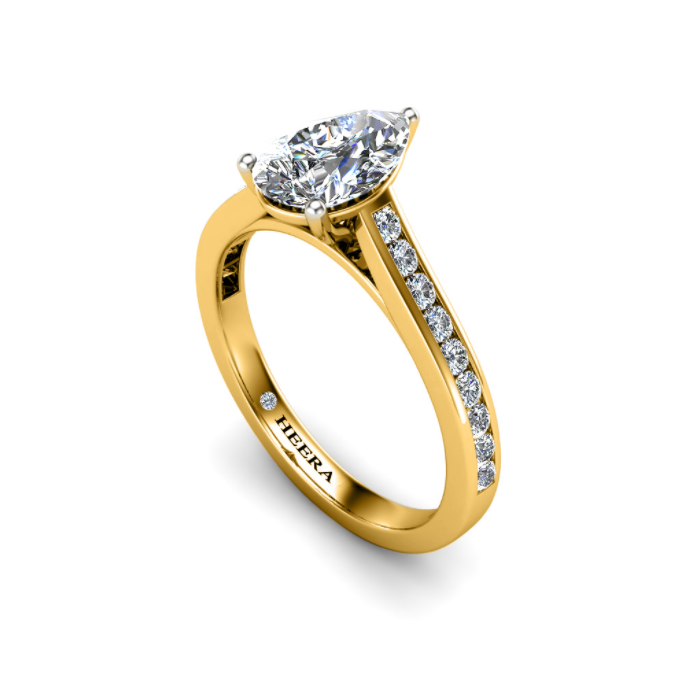 VICKY - Pear Diamond Engagement ring with Diamond Shoulders in Yellow Gold - HEERA DIAMONDS