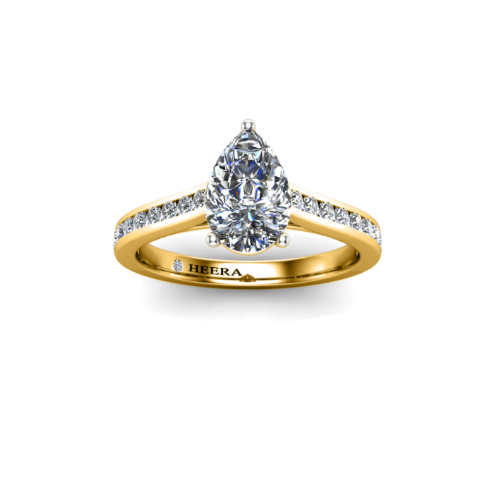 VICKY - Pear Diamond Engagement ring with Diamond Shoulders in Yellow Gold - HEERA DIAMONDS