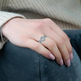 VIRIDIAN - Round Brilliants Trilogy Engagement Ring with Halo in Platinum - HEERA DIAMONDS