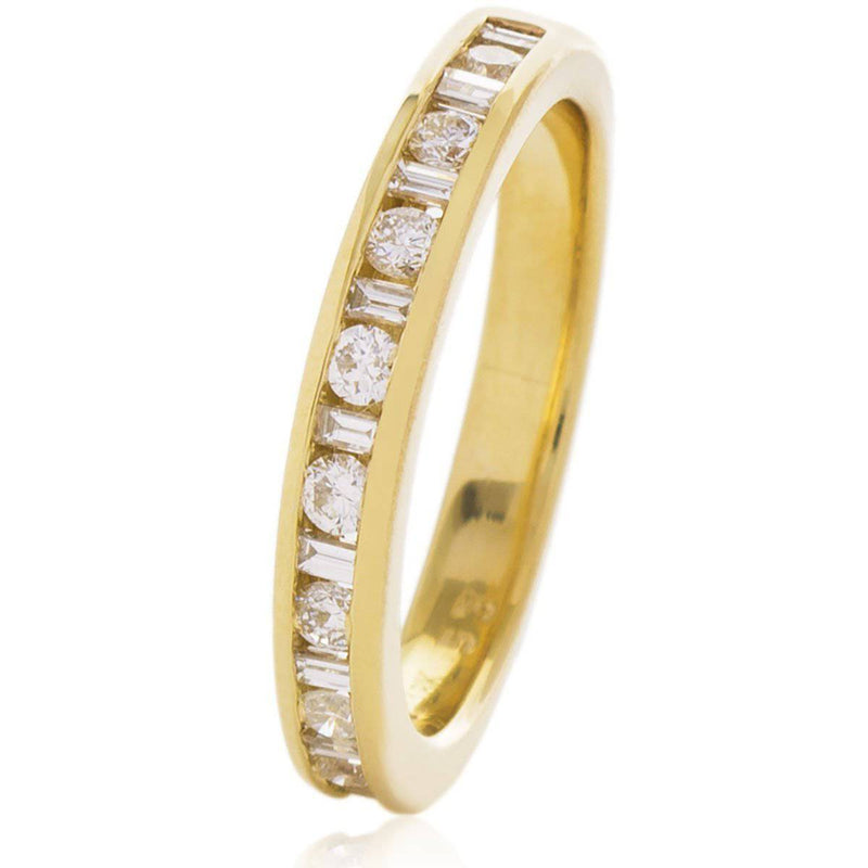 Baguette Cut and Round Brilliant Channel Setting Half Eternity Ring - HEERA DIAMONDS