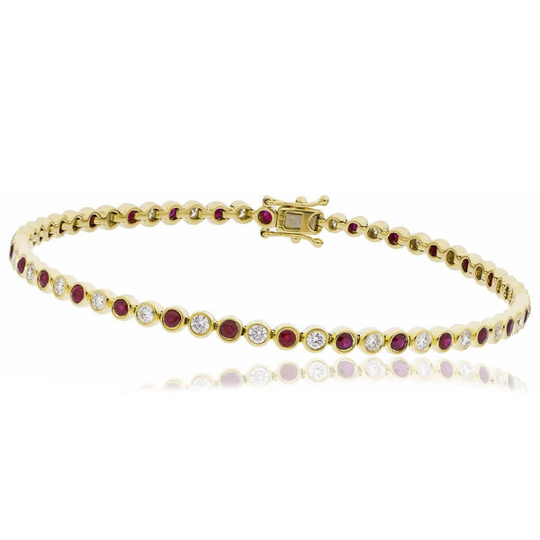 18ct Yellow Gold Ruby and Diamond Rubover Set Bracelet - HEERA DIAMONDS
