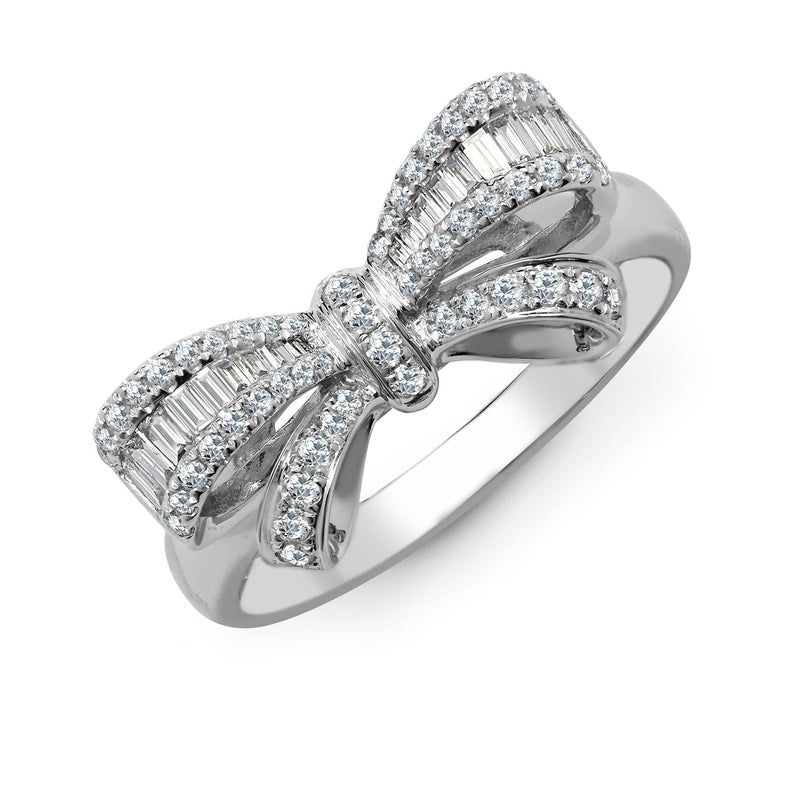 18ct White Gold 0.46ct Diamond R.B.C & Baguette Bow Ring - HEERA DIAMONDS