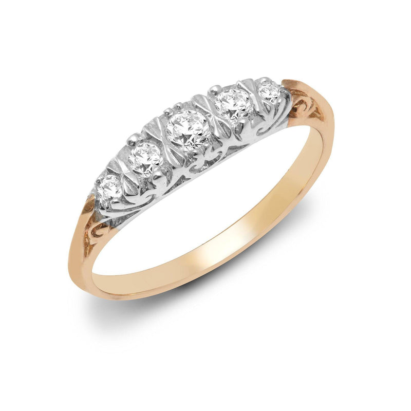 9ct Yellow Gold 5 Stone Diamond Ring - HEERA DIAMONDS
