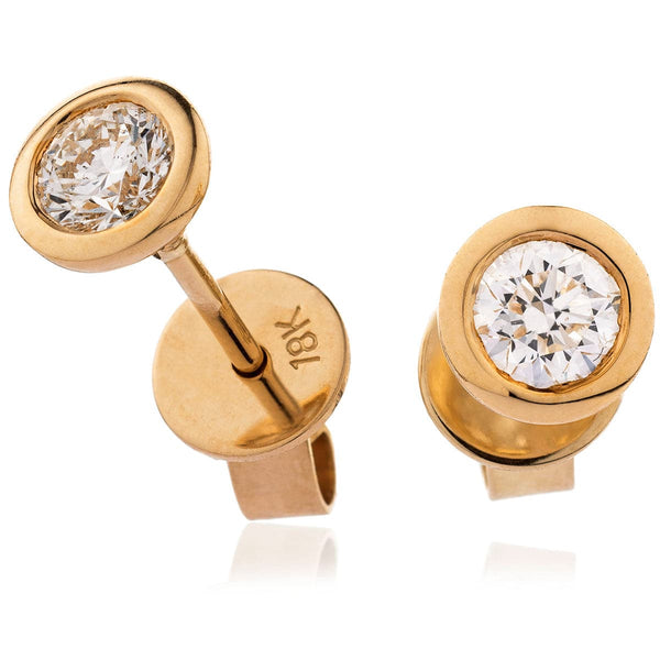 Chastity Round  Brilliant Diamond Rub over Over Setting Solitaire Stud Earrings in 18ct Yellow Gold - HEERA DIAMONDS