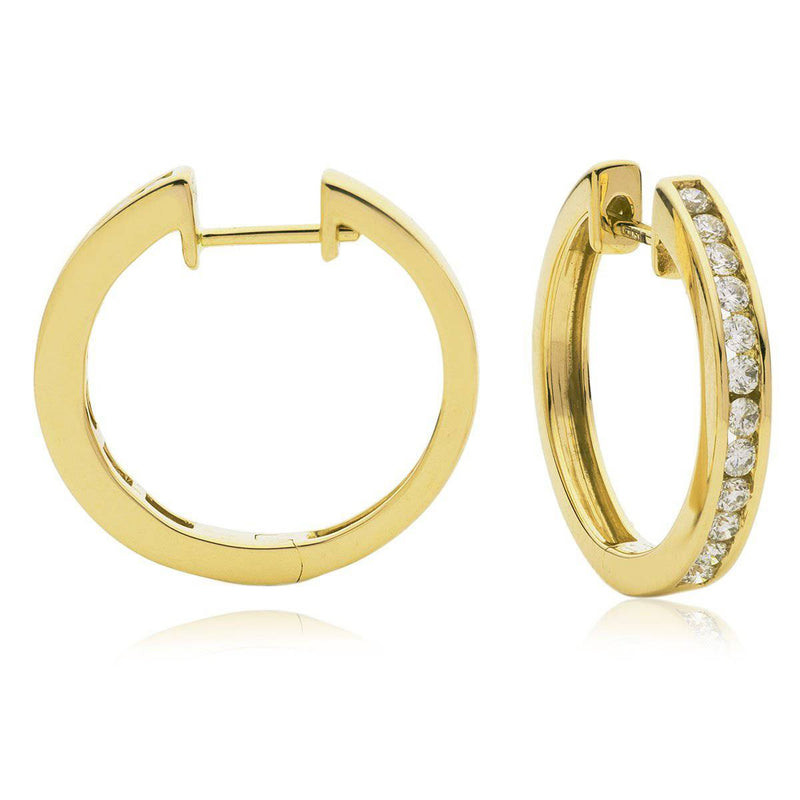 DIAMOND CHANNEL SETTING HOOP EARRINGS IN 18K YELLOW GOLD - HEERA DIAMONDS