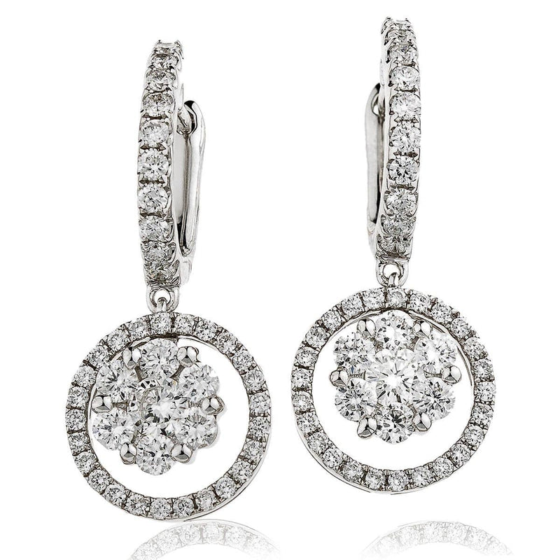 DIAMOND CLUSTER AND HALO HOOP DROP EARRING IN 18K WHITE GOLD - HEERA DIAMONDS